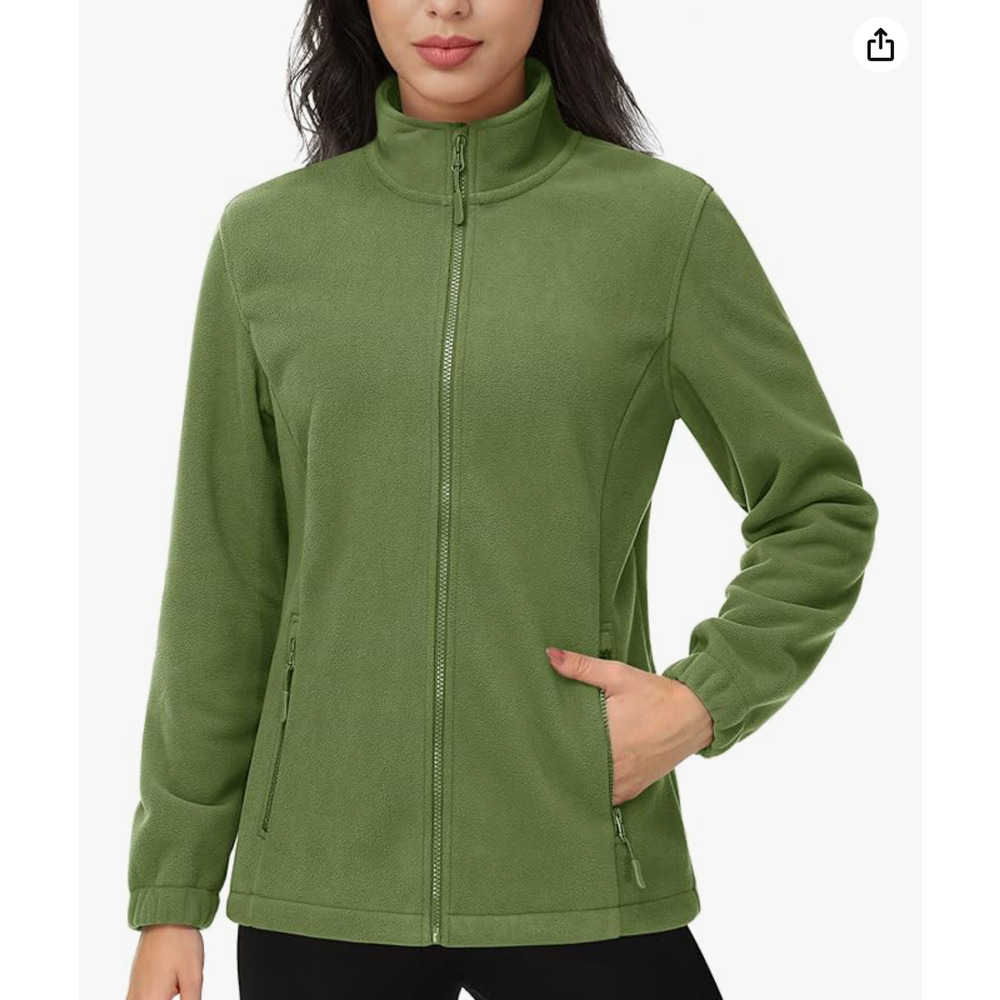 Magcomsen Fleece Jacket Green Full Zip Long Sleeve Pockets Sz 2XL‎ Women's